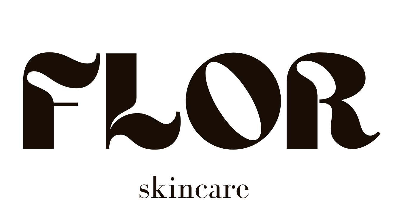 Black 'FLOR skincare' logo on a white background